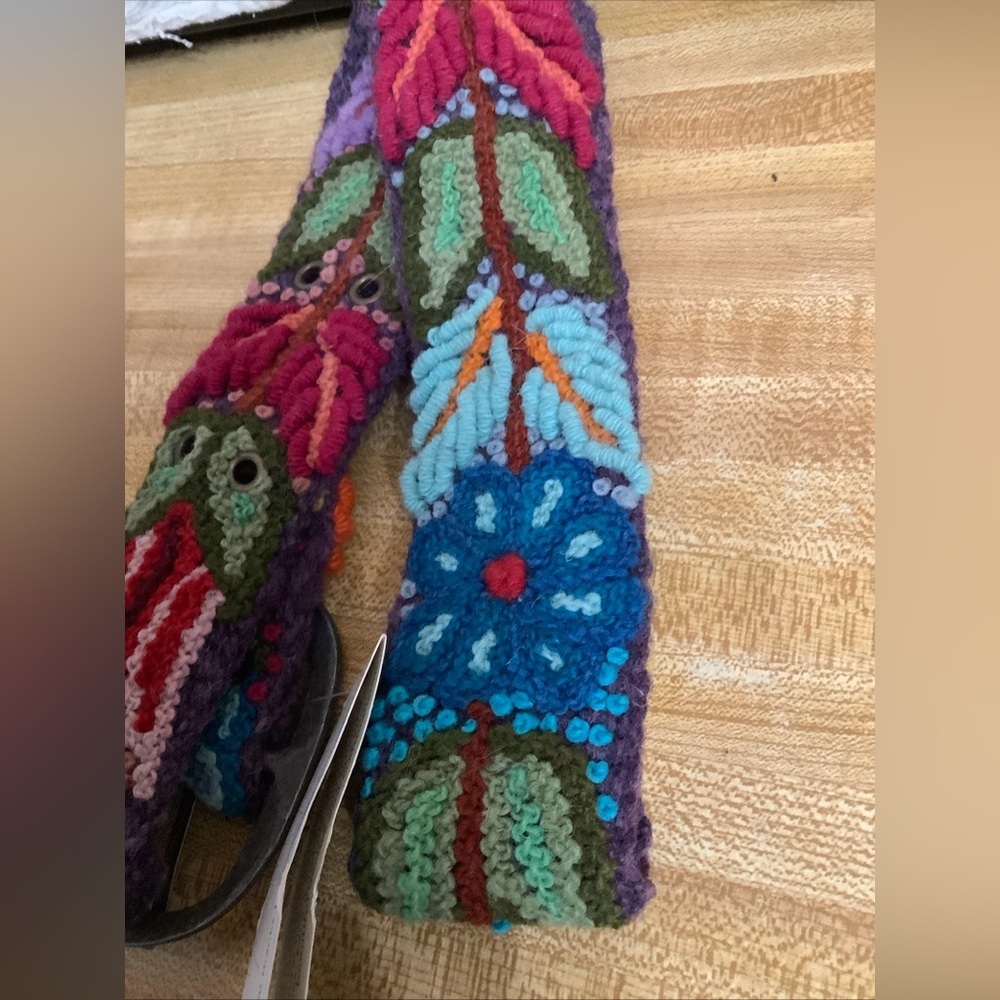 Jenny Krauss Boho Floral Densely Embroidered Blooms Wool Belt Handmade Peru Sz S - Picture 10 of 16